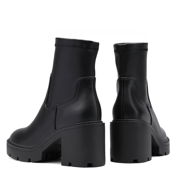 Elastic Chunky Heel Lug Sole Booties - BLACK PU - 3